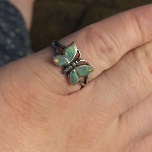 Sterling Silver Opal Butterfly Ring